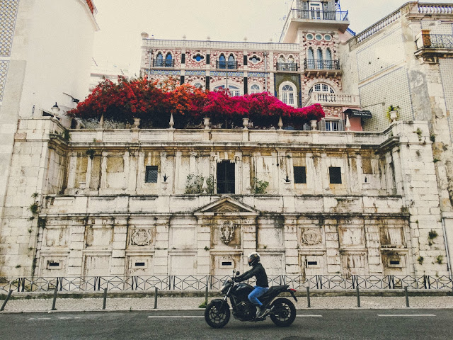 Lisbon Portugal Blog, Lisbon Portugal Photography, Portugal Streets, motorcycle drive, motorcycle drive on amazing road, amazing motorcycle picture, motorcycle with flowers